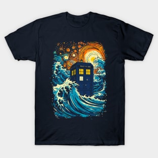 the great kanagawa wave and the tardis T-Shirt